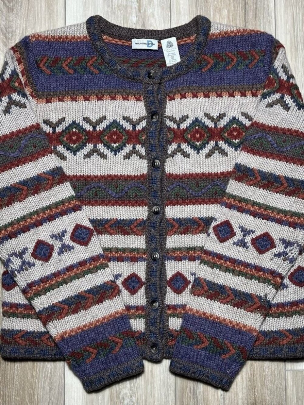 Vintage Paul Harris Design Shetland Wool Fair Isle Cardigan Sweater - Size Small